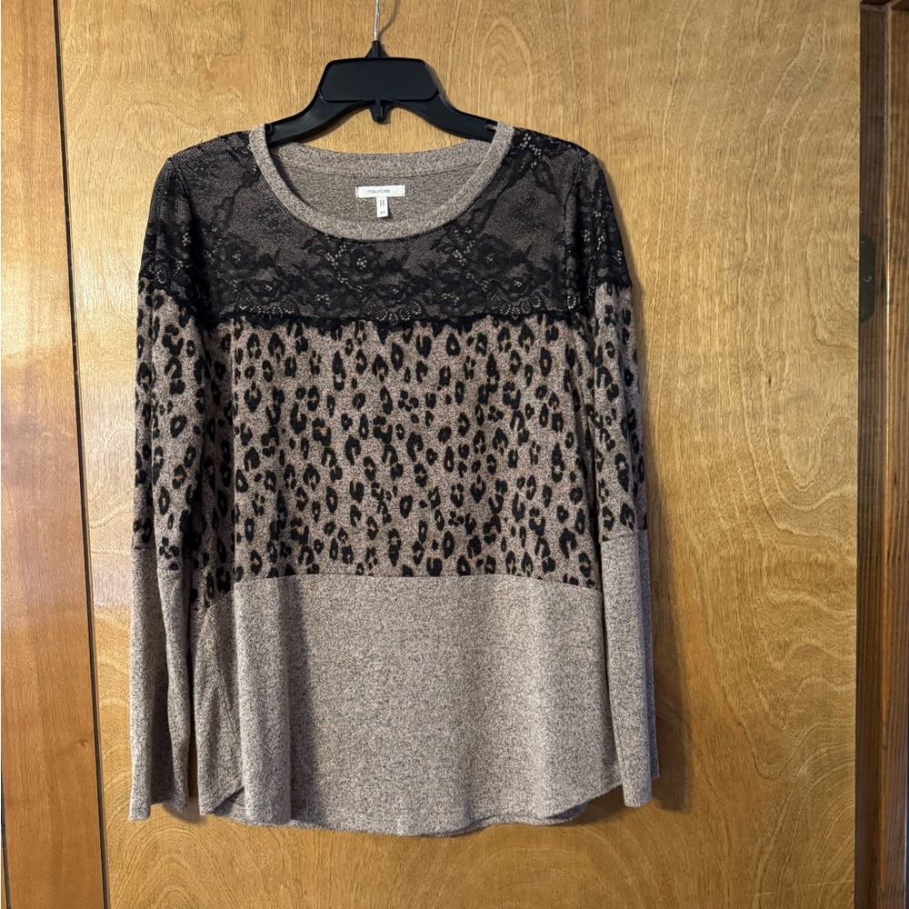Maurices Black and Brown Animal Print Lace Top